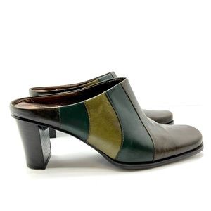 Liz Claiborne Flex Terra Women 7 Color Block Leather Mules Slip on Shoes